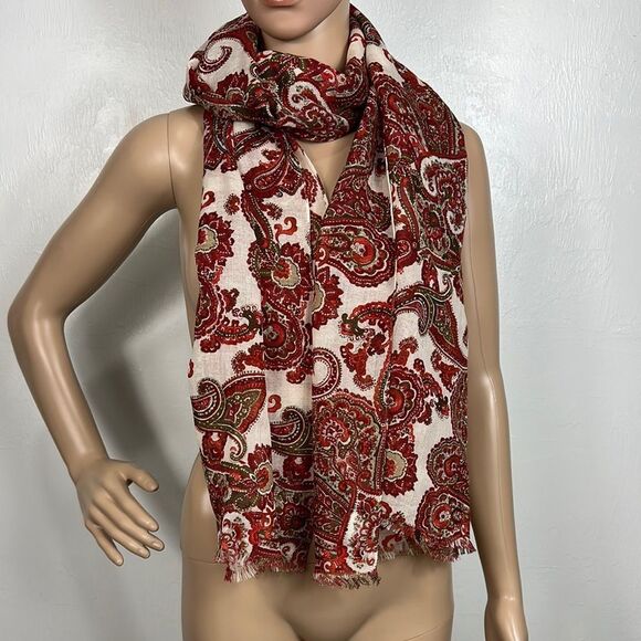 Land’s End Paisley Print Fringe Trim Rectangle Scarf - Picture 1 of 4